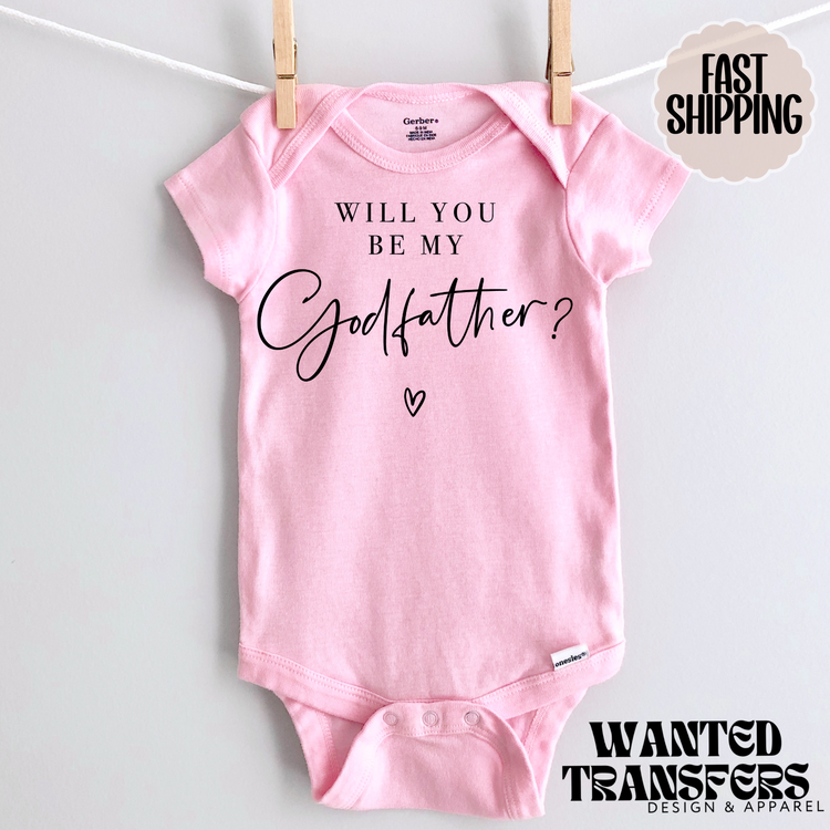 Will You be my Godfather Pregnancy Announcement Onesie®, Godfather Baby Bodysuit, Reveal Pregnancy Announcement, Cute, Trendy Godparents Bodysuit