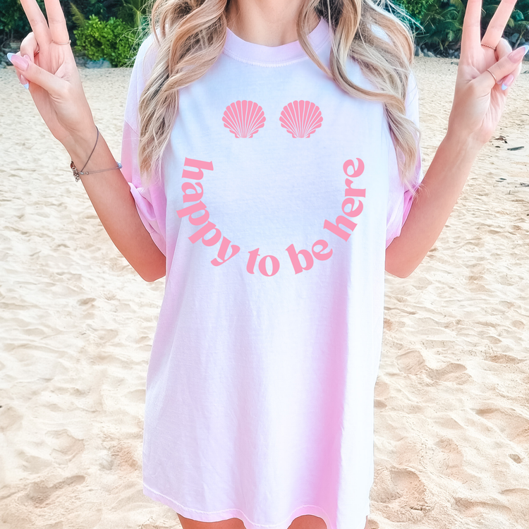 Happy to Be Here Seashell Beach Single Color Screen Print Transfer