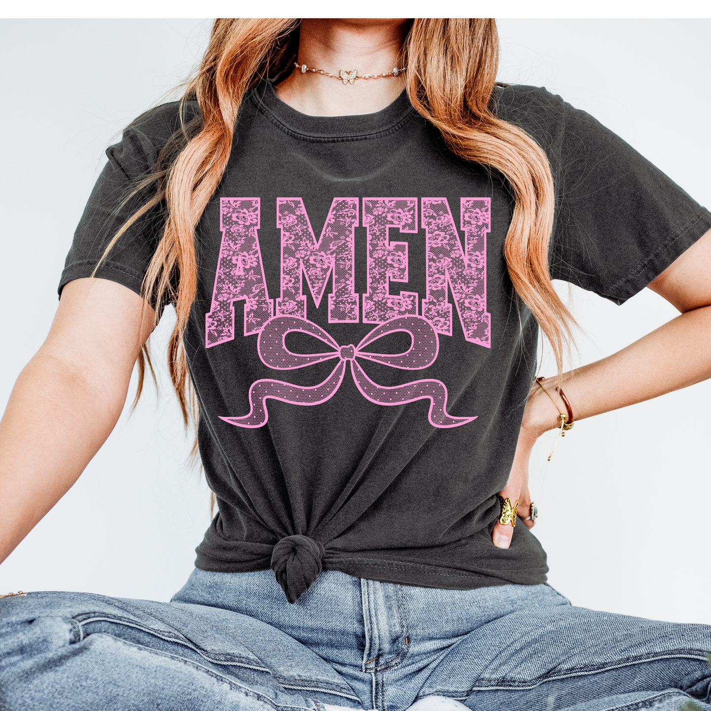 Lace Amen Pink DTF Transfer