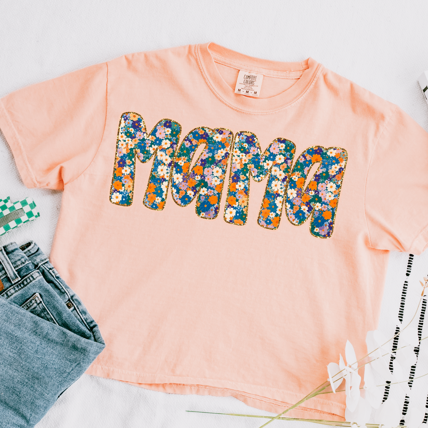 Floral Glitter Framed Mama DTF Transfer