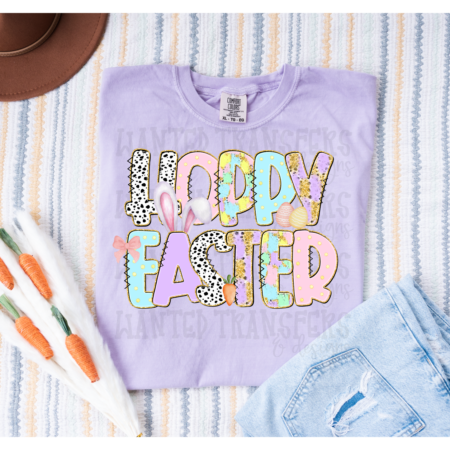 Hoppy Easter Bunny Ears Polka Dot Brushstroke DTF Transfer