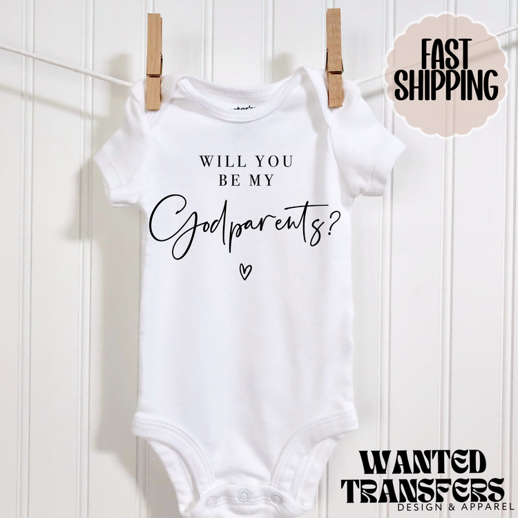 Will You be my Godparents Pregnancy Announcement Onesie®, Godparents Baby Bodysuit, Reveal Pregnancy Announcement, Cute, Trendy Godparents Bodysuit