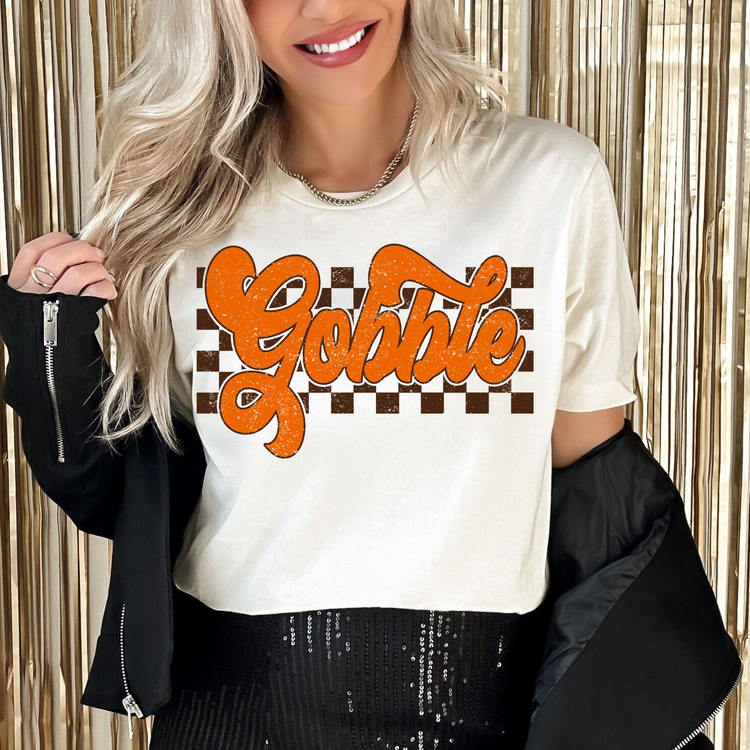 Gobble Distressed Checkered DTF Transfer
