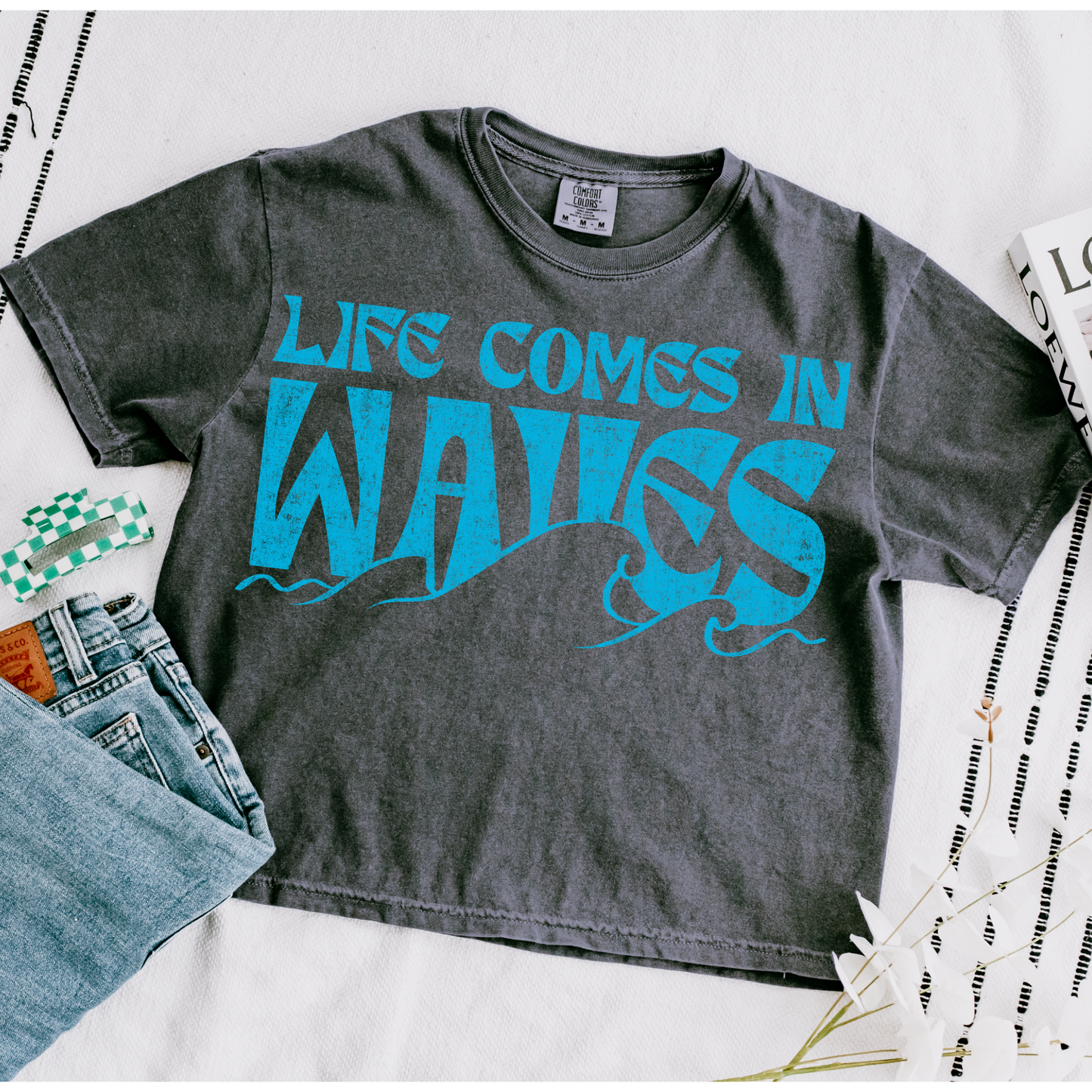 Life Comes in Waves Bright Blue Screen Print Transfer