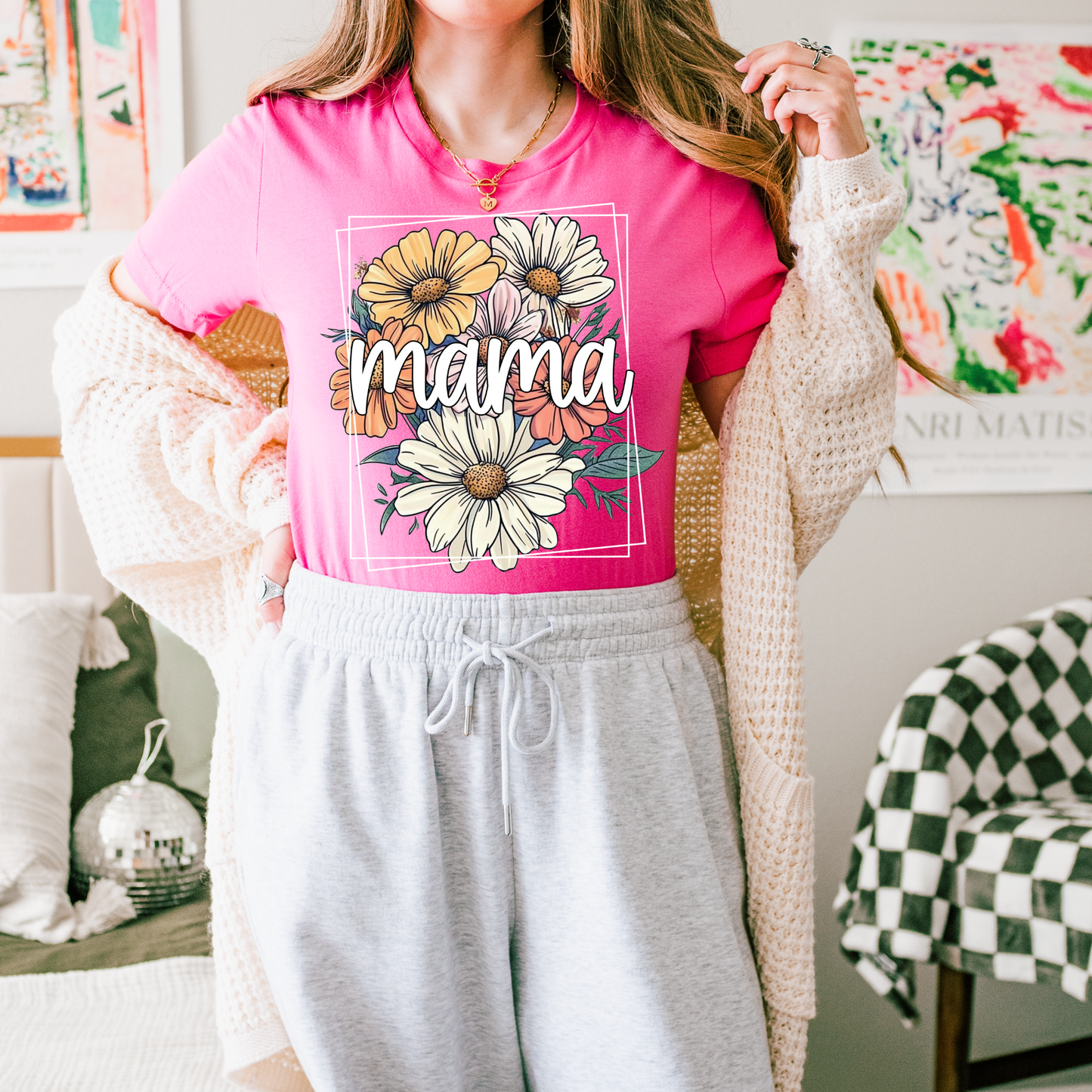Floral Mama White Frame DTF Transfer