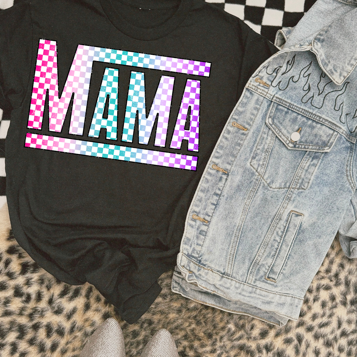 Rainbow Checkered Mama DTF Transfer