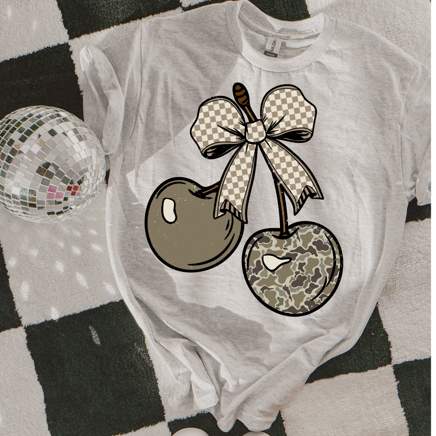 Camo Checkered Cherry Clear Film Screen Print Transfer