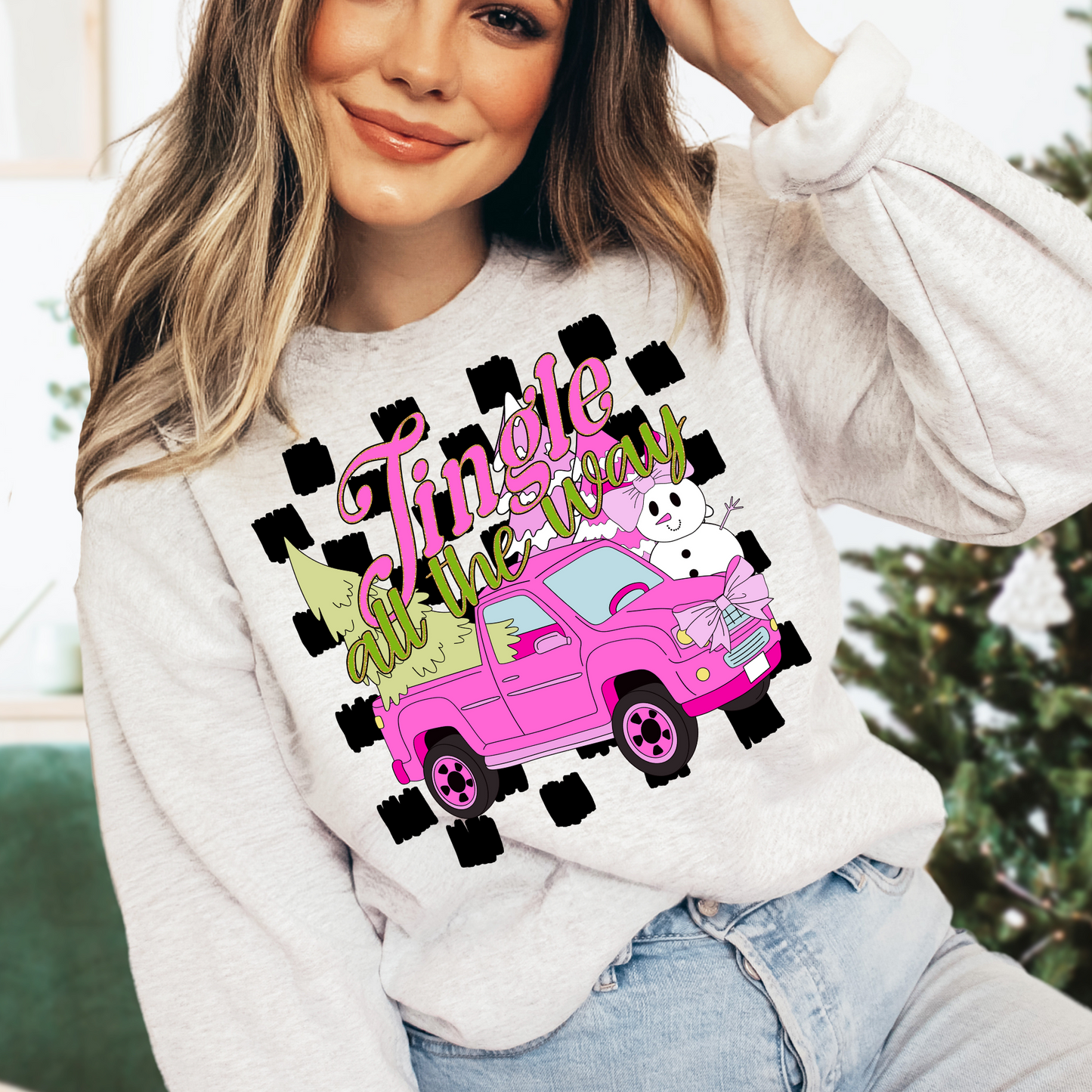 Jingle All the Way Pink Truck Christmas DTF Transfer