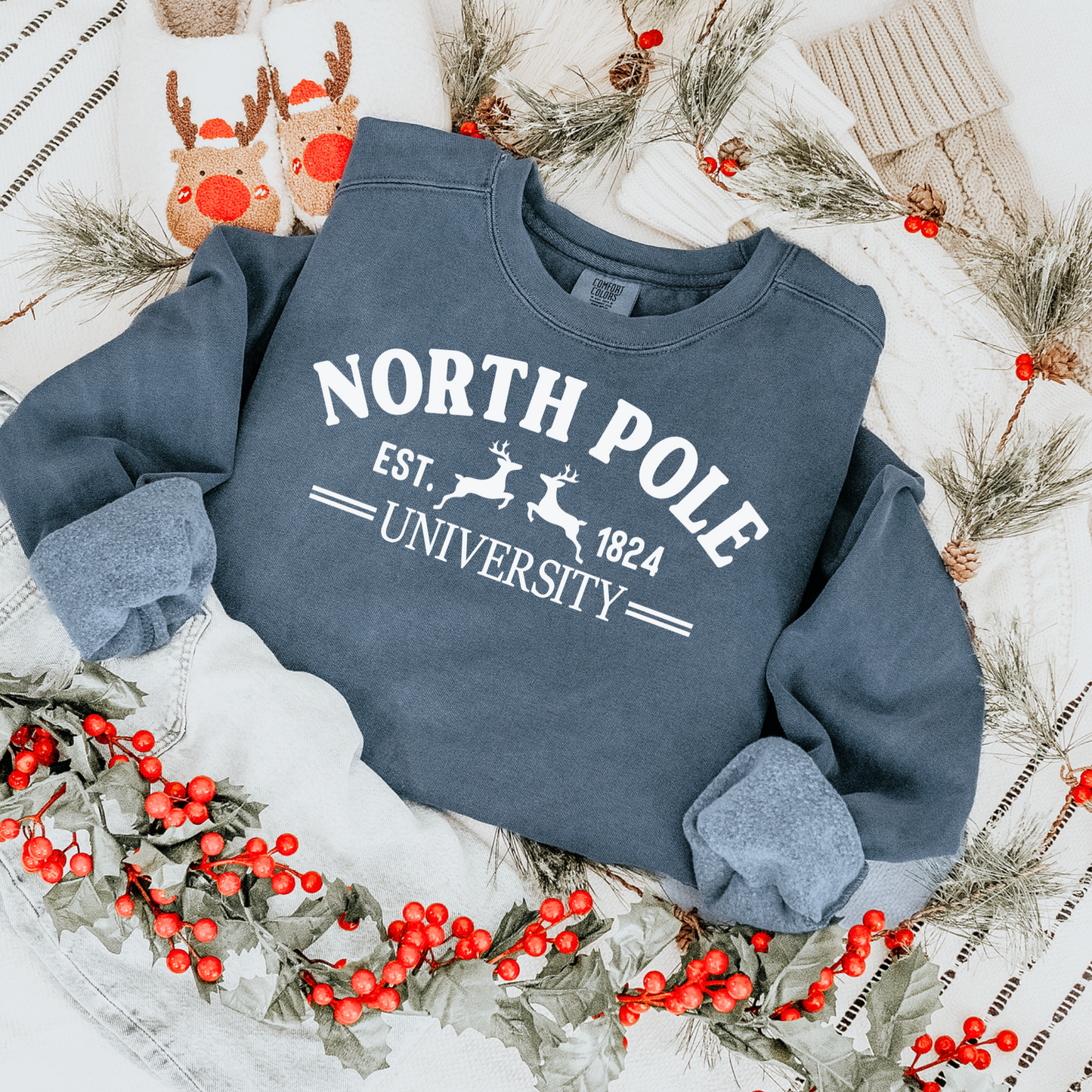 North Pole University Classic White Christmas DTF Transfer