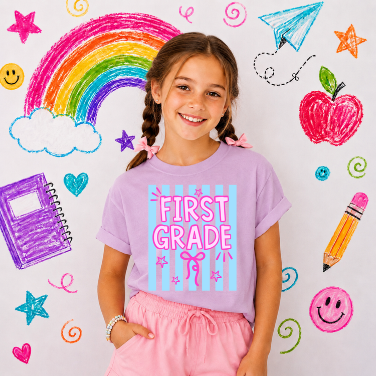 First Grade Striped Back to School DTF Transfer