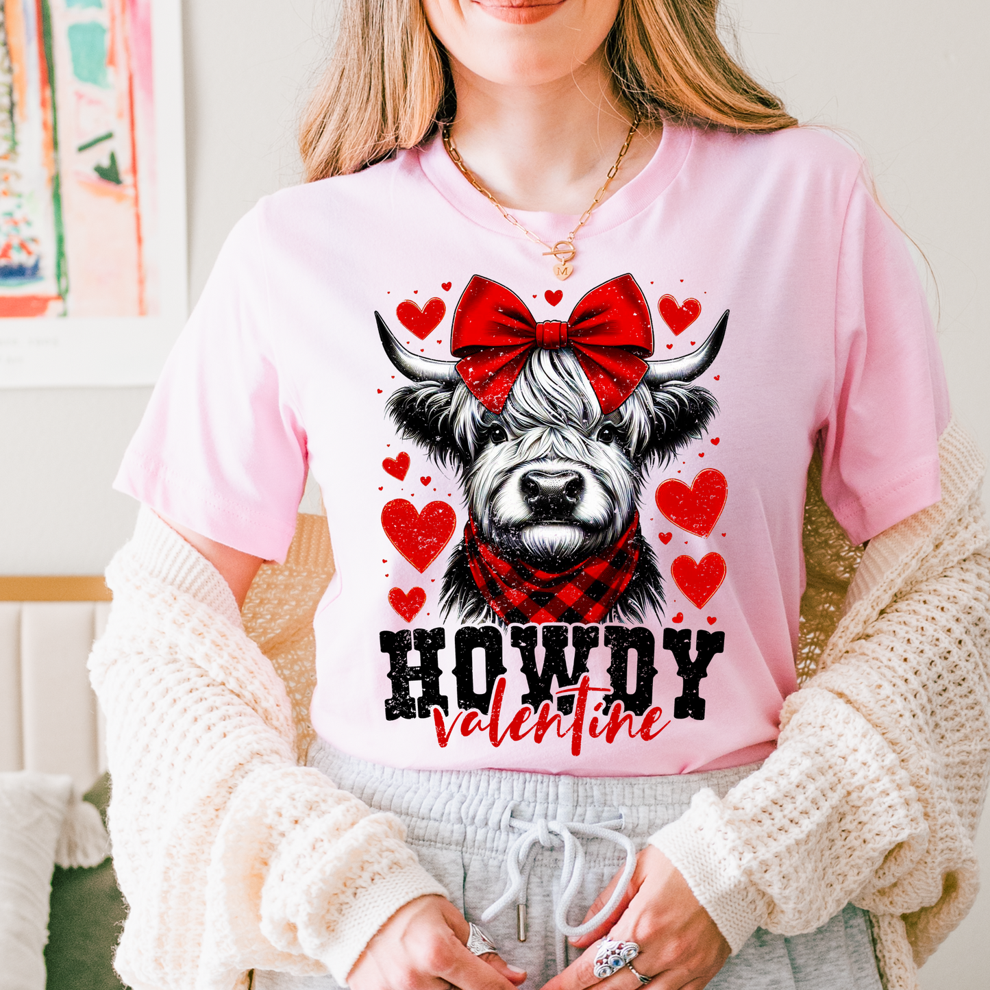 Howdy Valentine's Highland Cow DTF Transfer