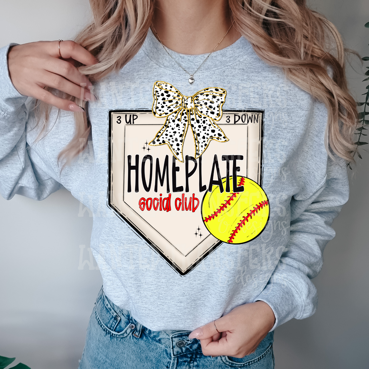 Softball Spotted Bow Homeplate Social Club Exclusive Sublimation Transfer