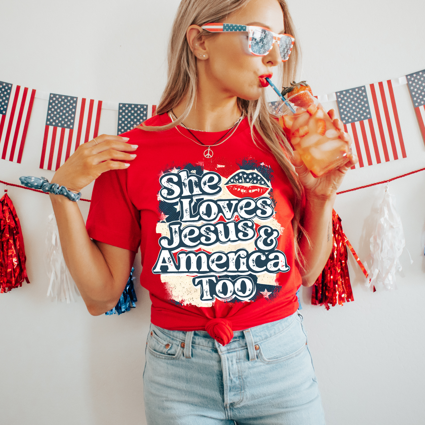 She Loves Jesus & America Too 4th of July DTF Transfer