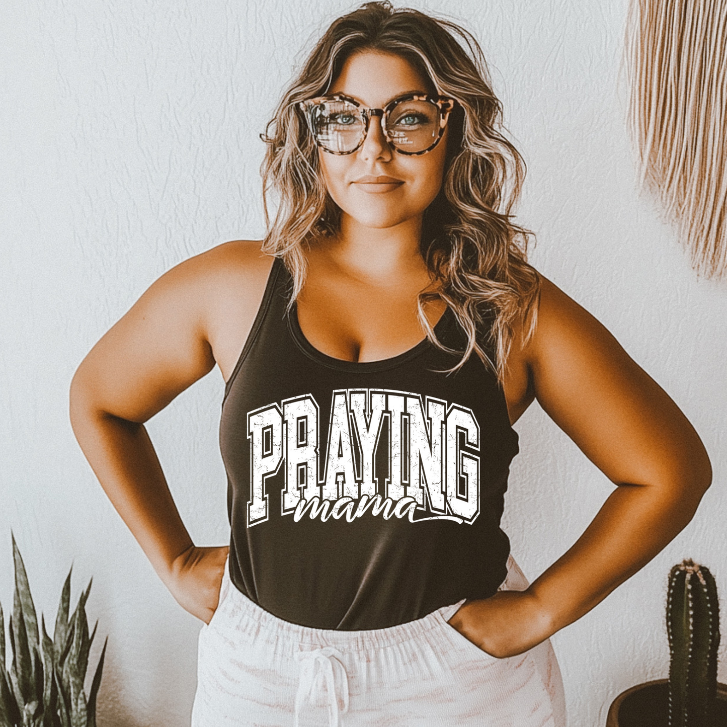 Praying Mama Distressed White Faith Screen Print Transfer