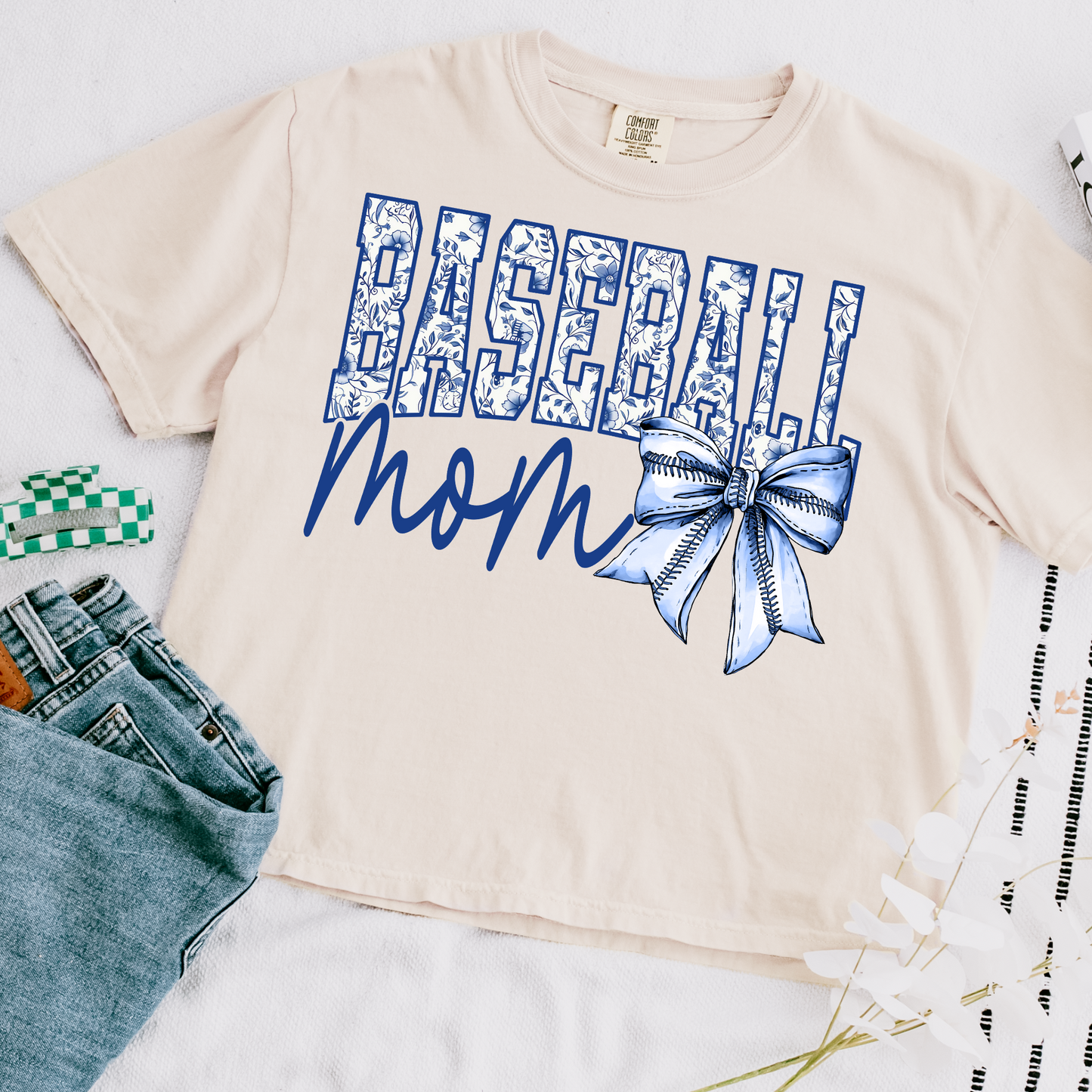 Baseball Mom Blue Toile DTF Transfer