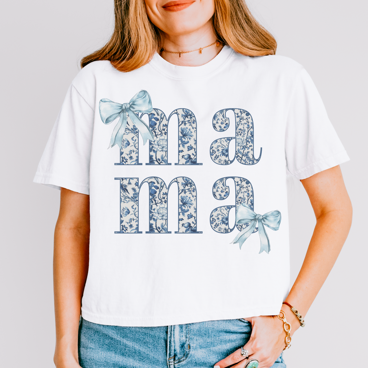 Blue Floral Mama DTF Transfer