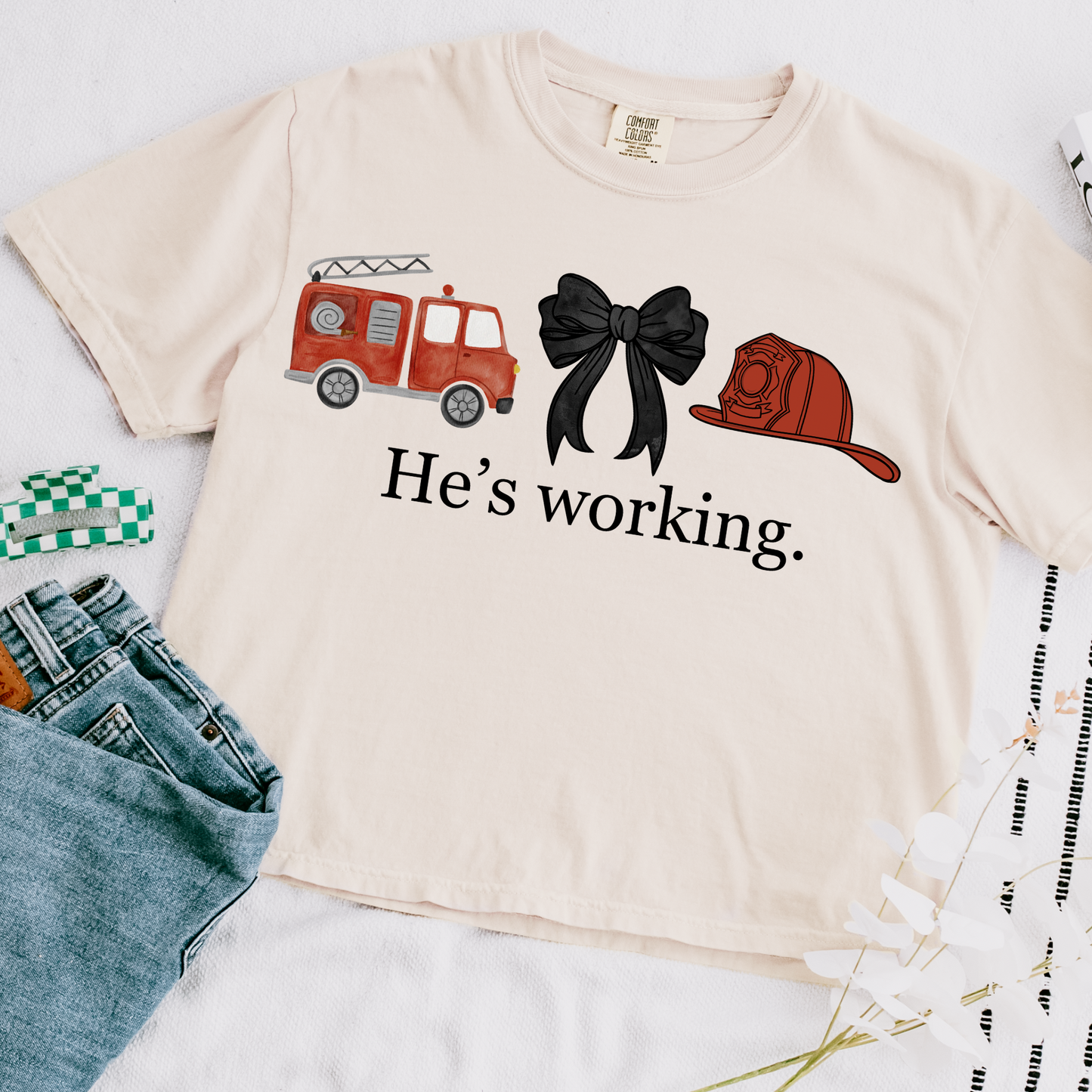 He is Working Fireman Wife DTF Transfer