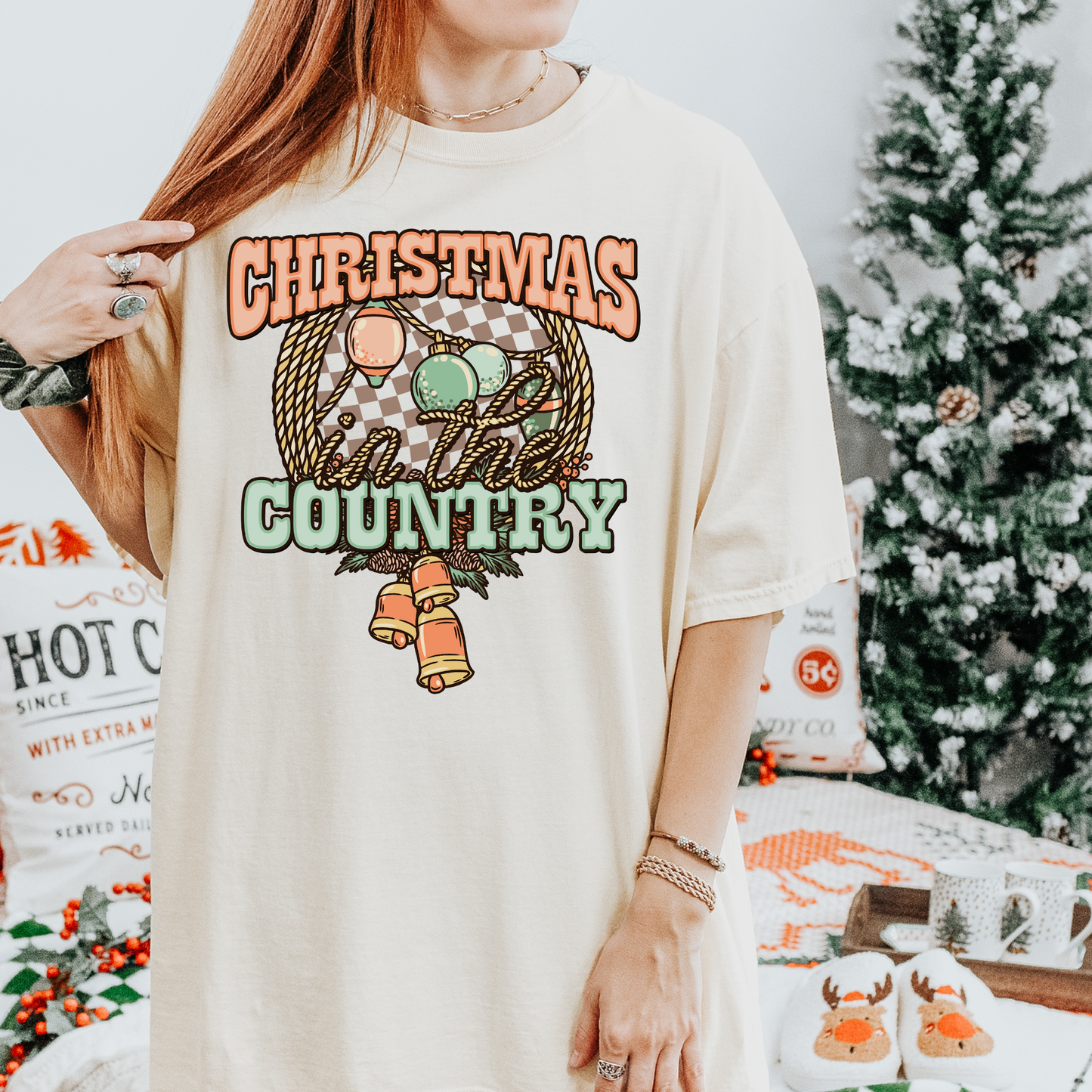 Christmas in the Country Wreath Orange Christmas DTF Transfer