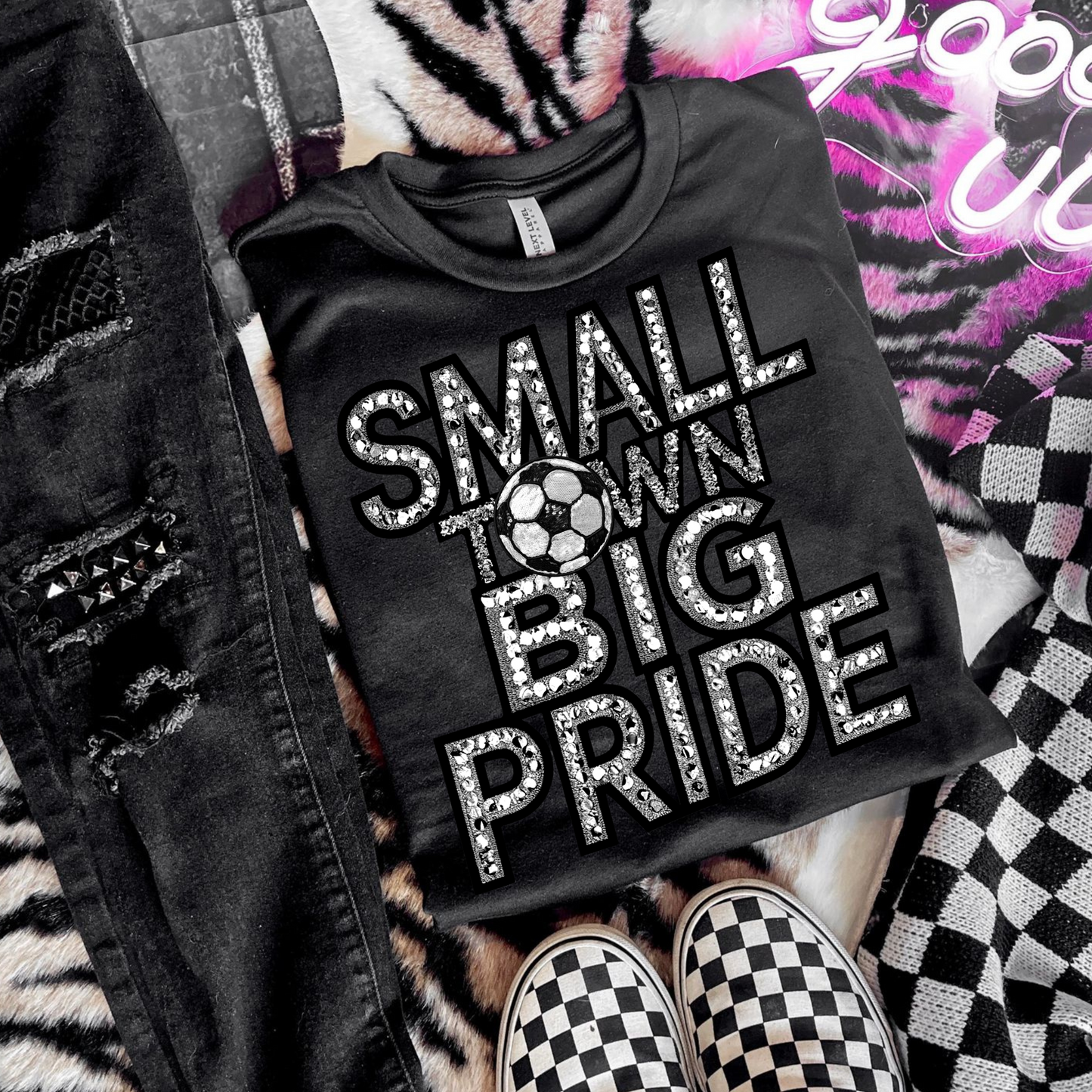 Small Town, Big Pride Soccer Faux Rhinestone DTF Transfer