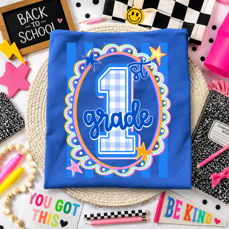 1st Grade Blue Preppy Frame Back to School DTF Transfer