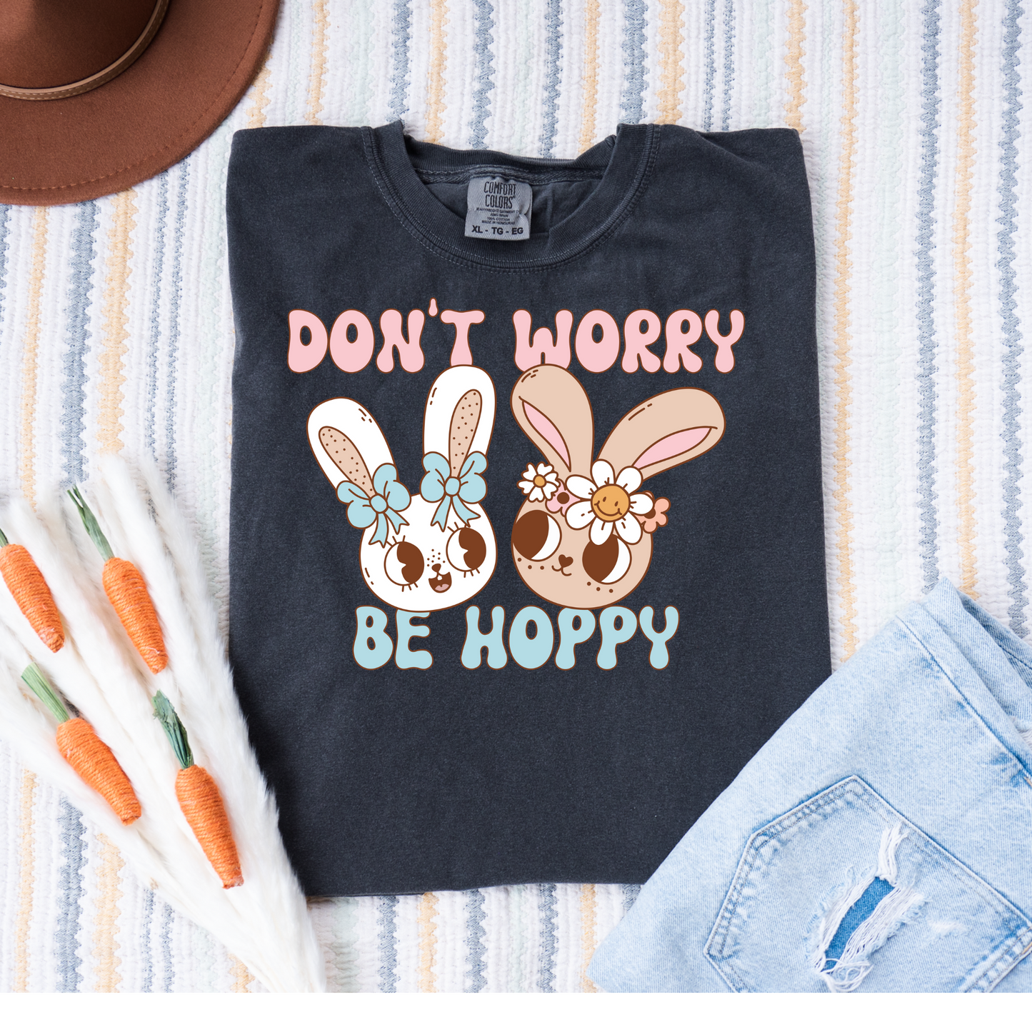 Don't Worry Be Hoppy Hippie Bunnies Easter DTF Transfer