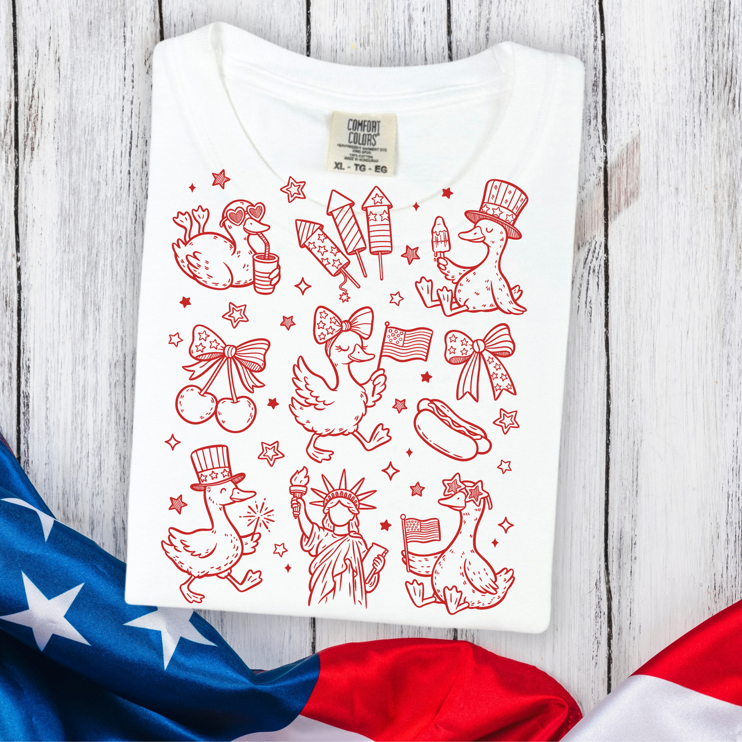 Patriotic Doodles Red DTF Transfer
