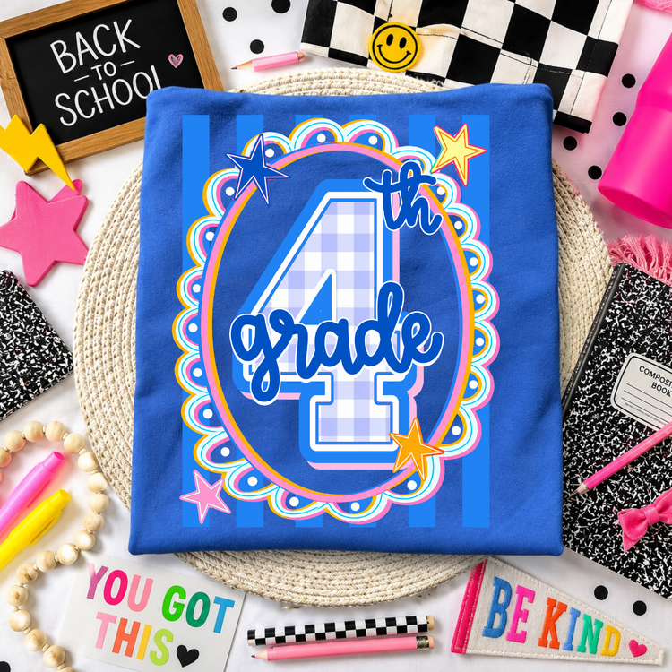 4th Grade Blue Preppy Frame Back to School DTF Transfer