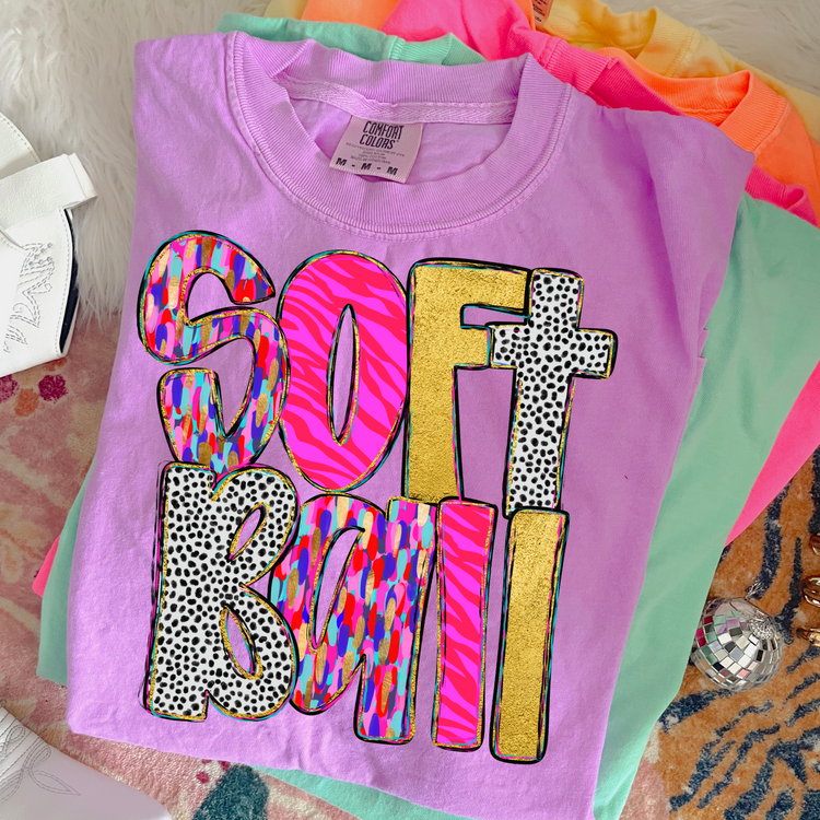 Neon Brushstroke Softball DTF Transfer
