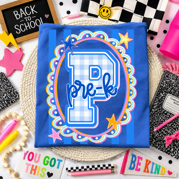 Pre-K Blue Preppy Frame Back to School DTF Transfer