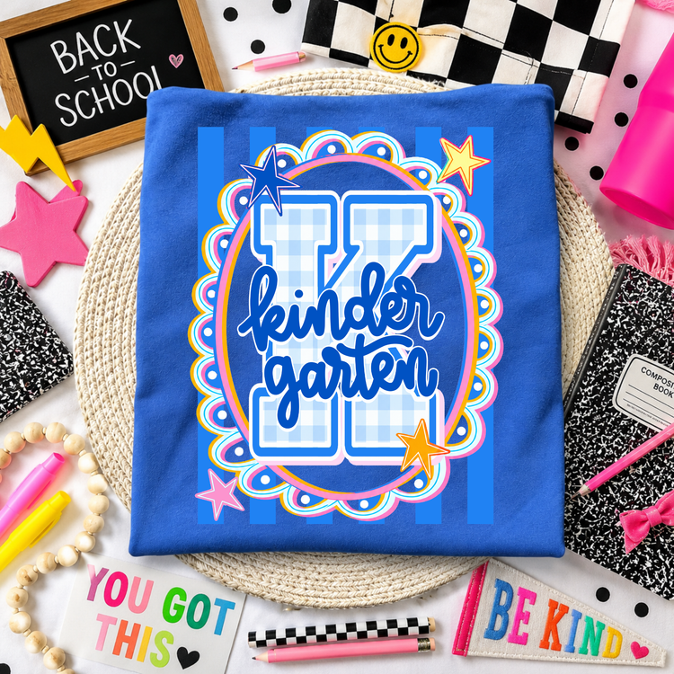 Kindergarten Blue Preppy Frame Back to School DTF Transfer