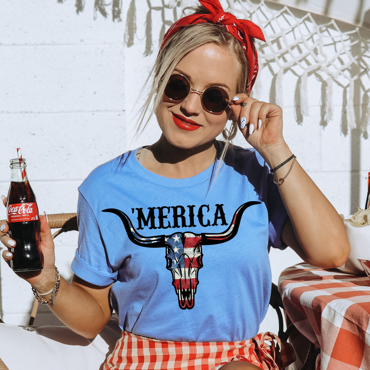 'Merica Cowskull Western 4th of July DTF Transfer