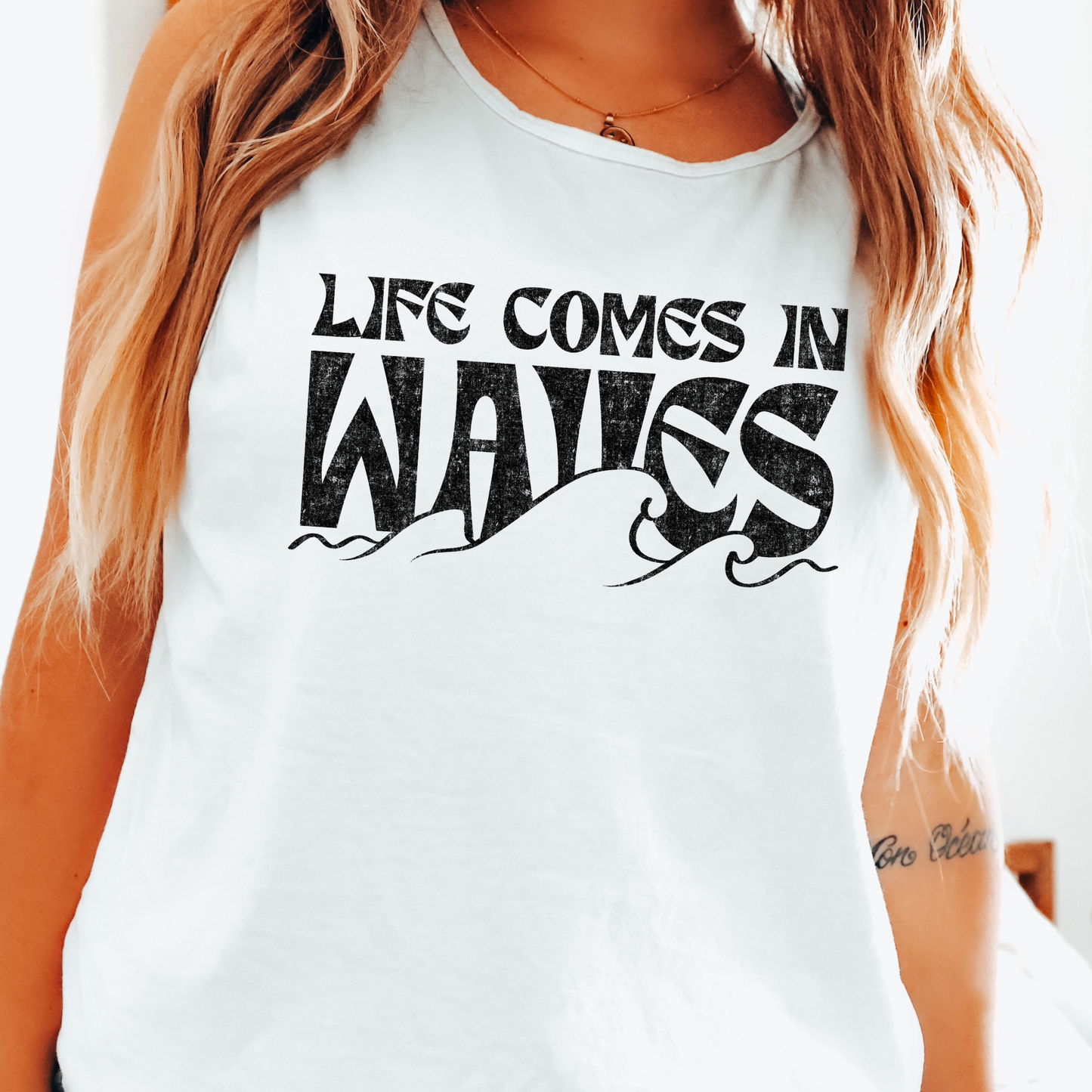 Life Comes in Waves Black Font DTF Transfer