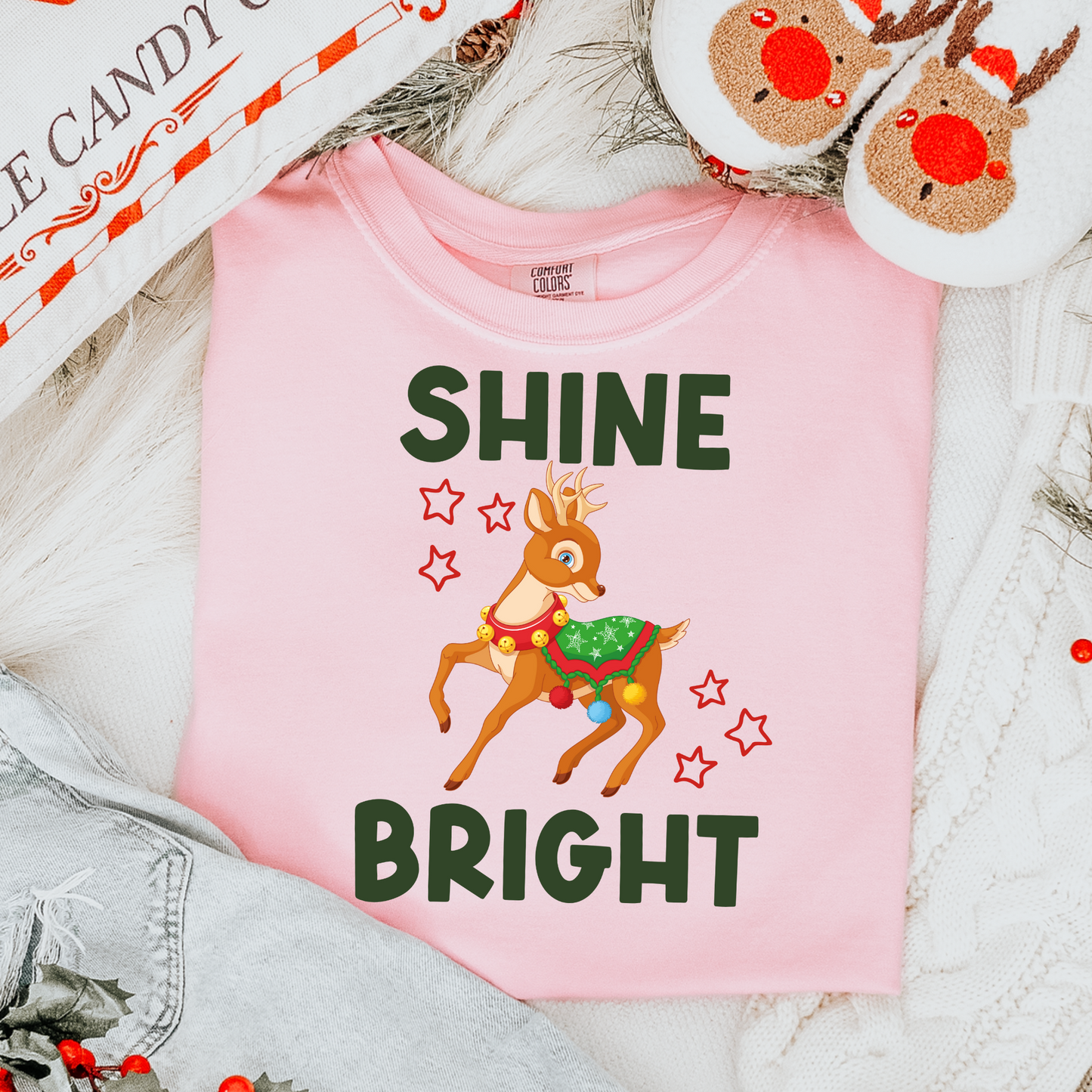 Shine Bright Reindeer Christmas DTF Transfer