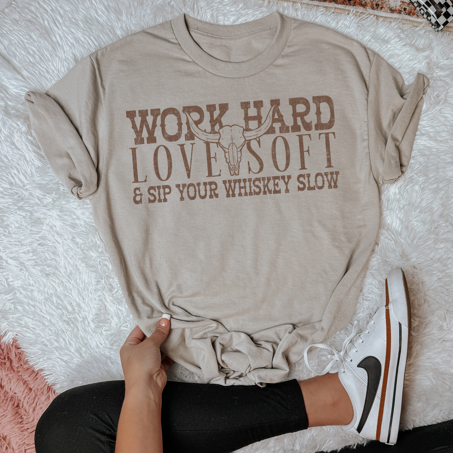 Work Hard, Love Soft Brown Font Western DTF Transfer