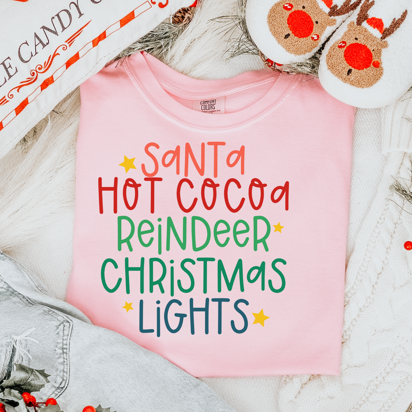 Santa Hot Cocoa Reindeer Lights Doodle Christmas DTF Transfer