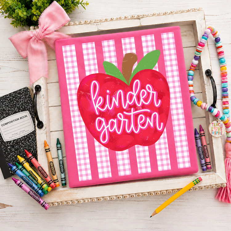 Kindergarten Pink Apple Stripes Back to School DTF Transfer