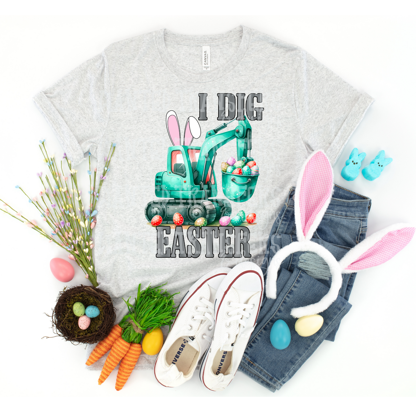 I Dig Easter Teal Excavator Exclusive Sublimation Transfer