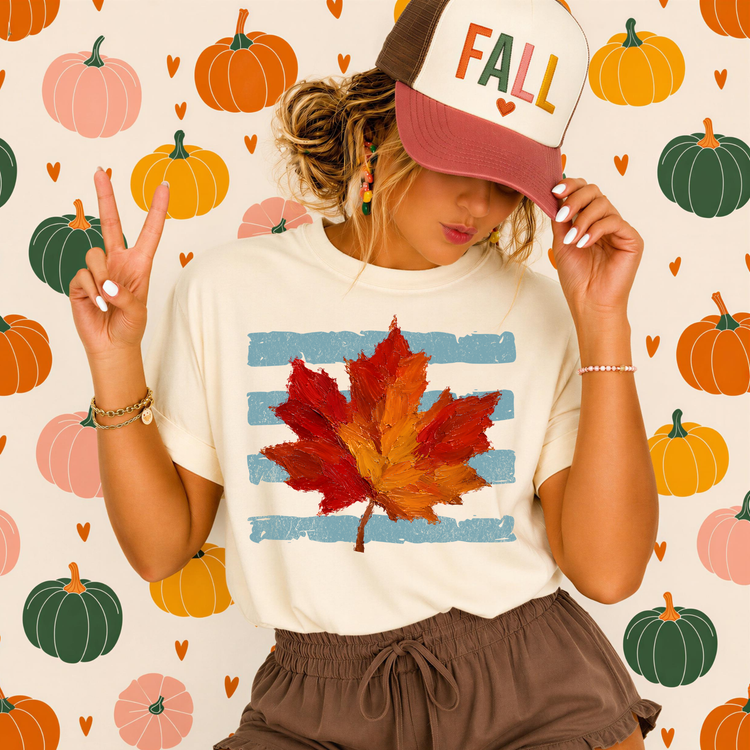 Maple Leaf Striped Blue Fall DTF Transfer