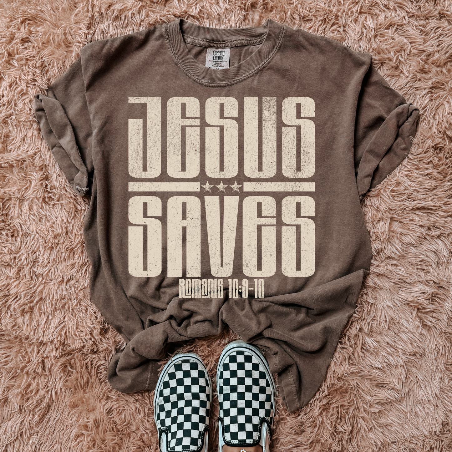 Jesus Saves Tan Grunge Faith DTF Transfer