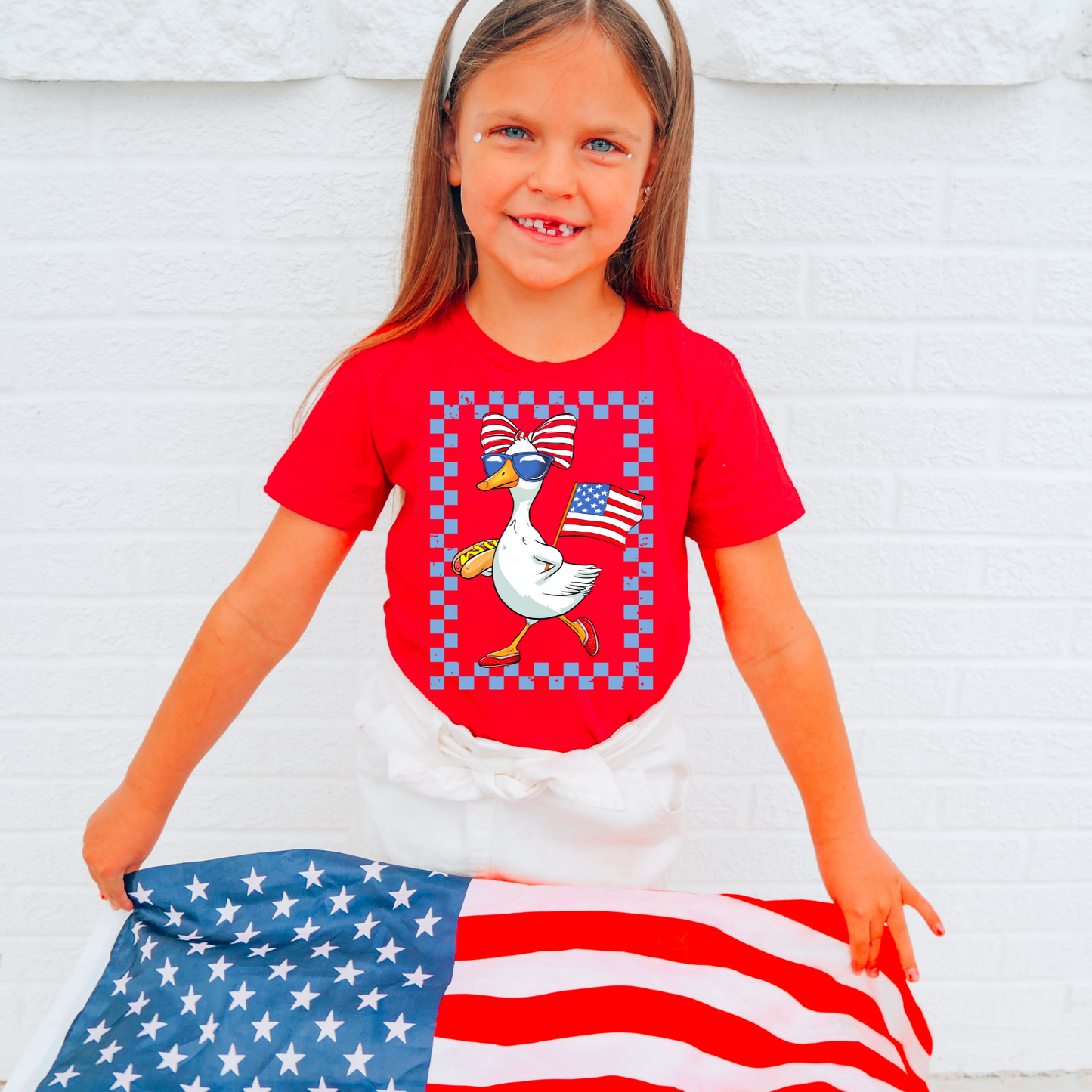 Patriotic Goose Blue Checkered 4th of July DTF Transfer
