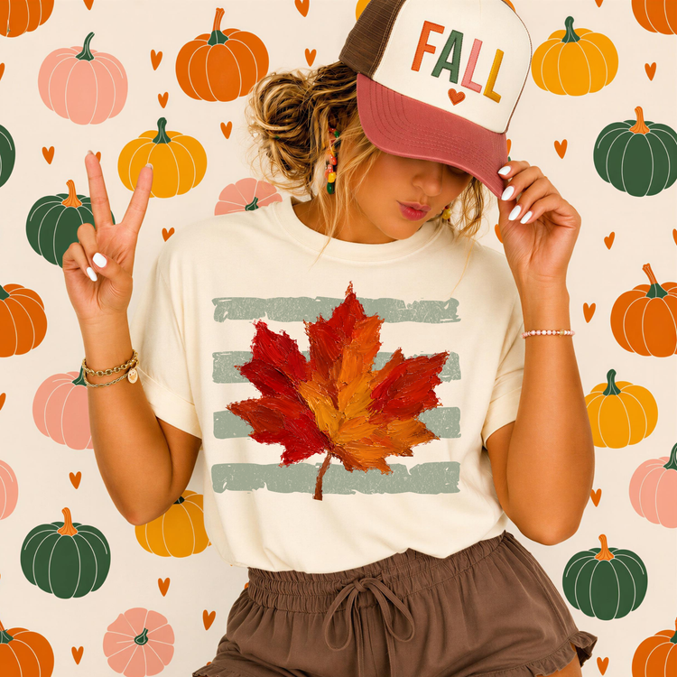 Maple Leaf Striped Green Fall DTF Transfer