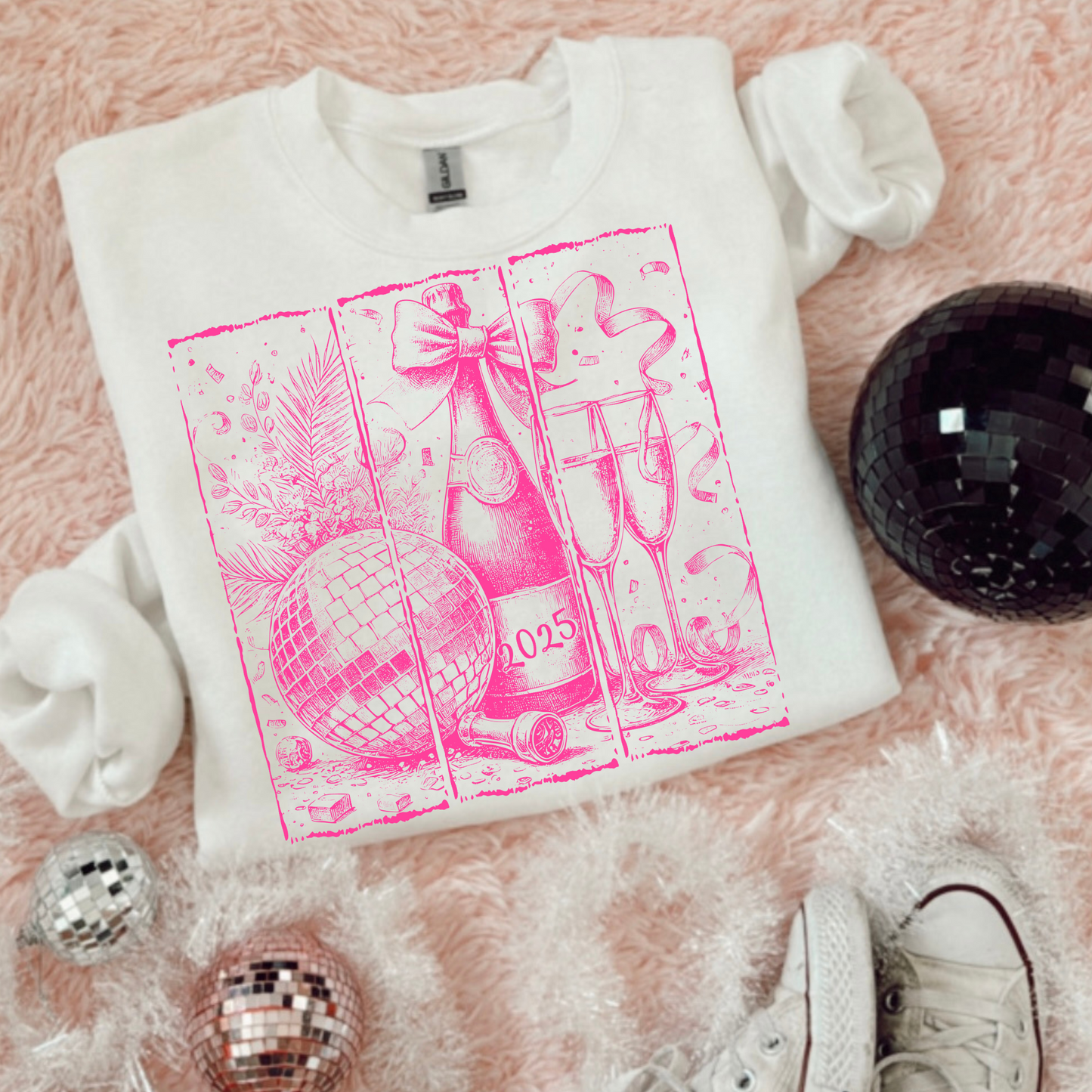 Pink 2025 New Years Vintage Print DTF Transfer