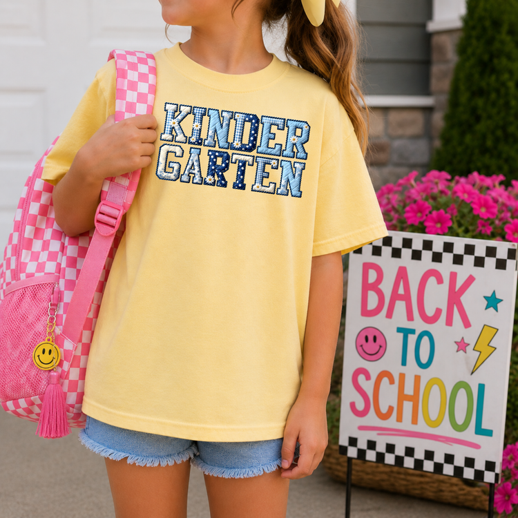 Kindergarten Blue Patchwork Back to School DTF Transfer