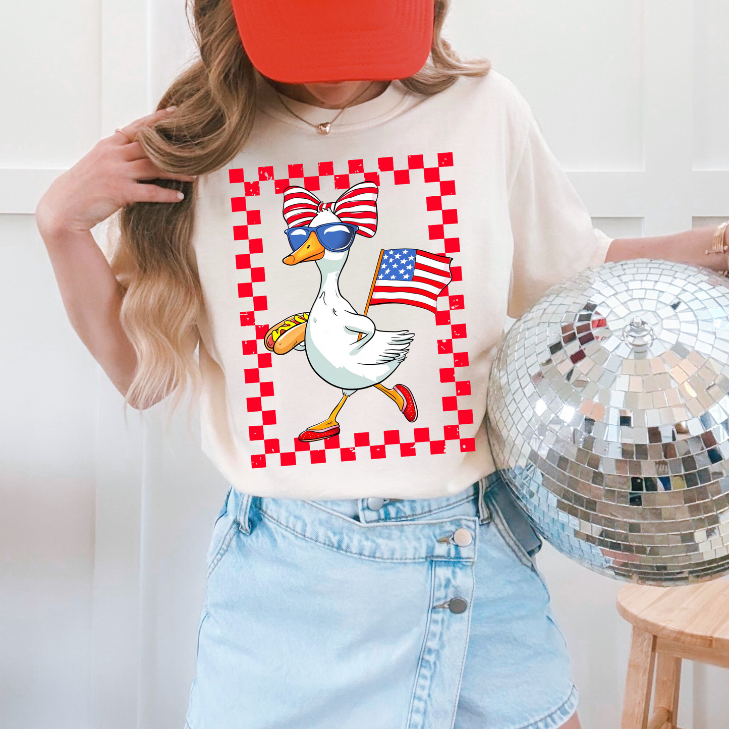 Patriotic Goose Red Checkered 4th of July DTF Transfer