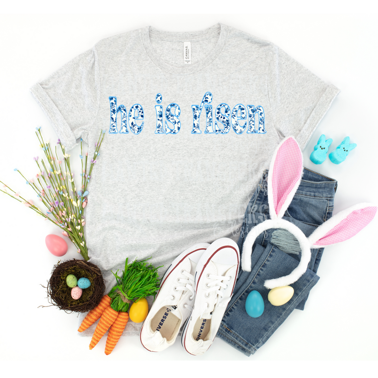 He is Risen (light blue outline) Exclusive Sublimation Transfer