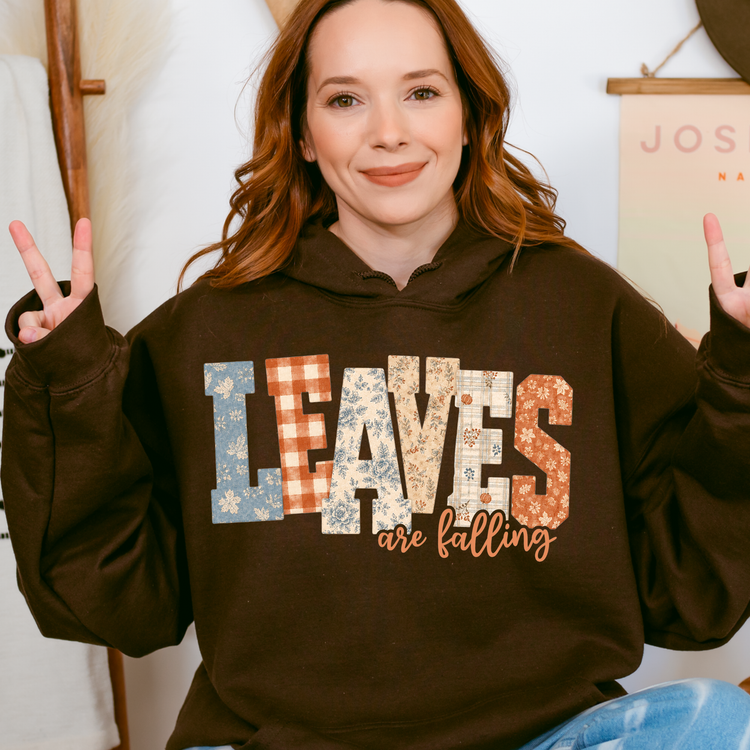 Leaves are Falling Orange Font Trendy Patchwork Fall DTF Transfer