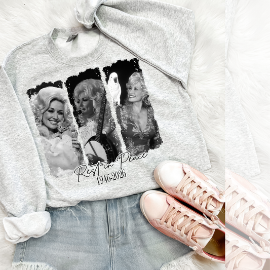 Rest in Peace Dolly Dark Font DTF Transfer