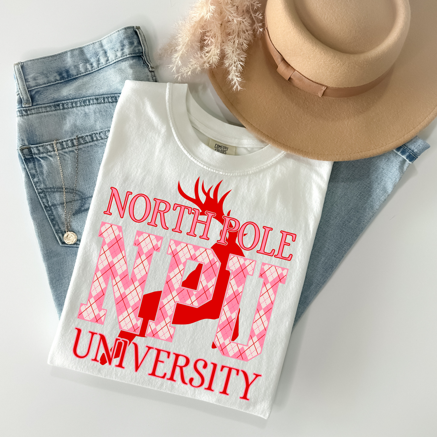 North Pole University Pink Plaid DTF Transfer
