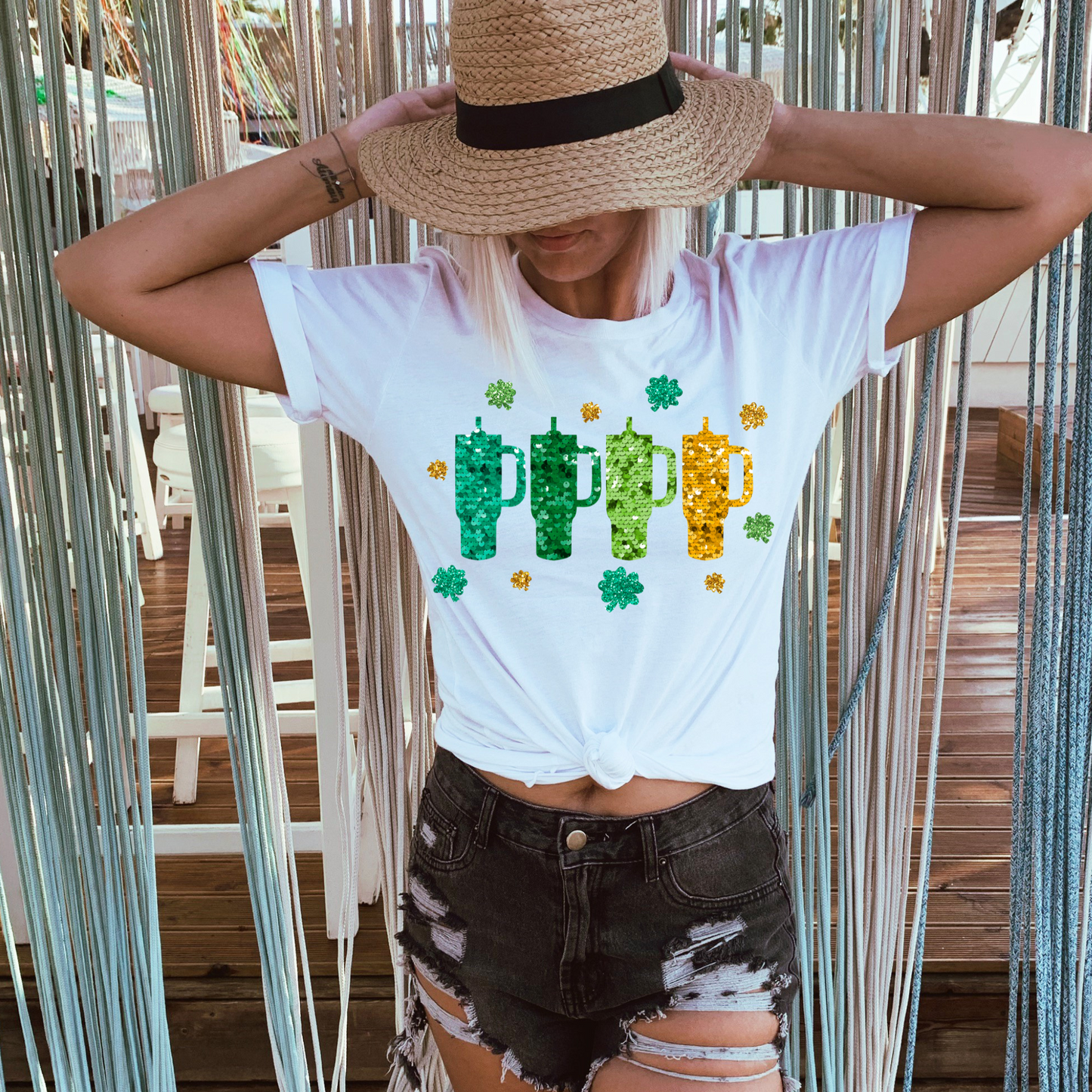 Faux Sequin Tumbler Saint Patrick's Day DTF Transfer