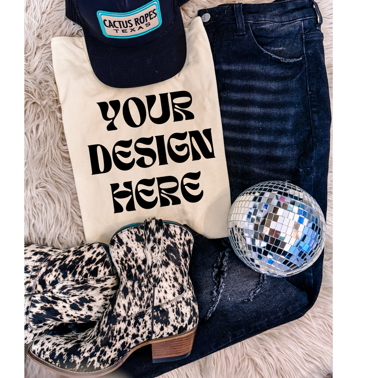 Edgy Western Bella Canva 3001CVC Mockup - Heather French Vanilla - Shirt Mockup